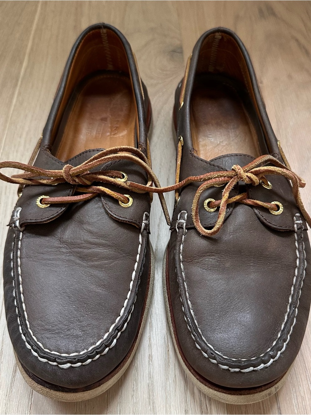 Sperry Men's Gold Cup Dark Brown Leather Boat Shoes with White Stitching